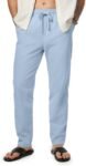 Mens Cotton Pants Casual Elastic Waist Drawstring Lightweight Summer Beach Trousers with Pockets