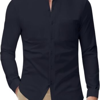 Band Collar Dress Shirts for Men Stretch Dress Shirts Collarless Button Down Long Sleeve Shirts