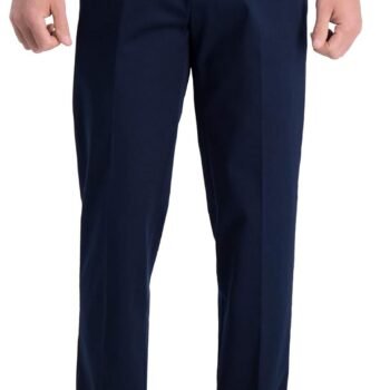 Men's Iron Free Premium Khaki Straight Fit Flat Front Flex Waistband Casual Pant