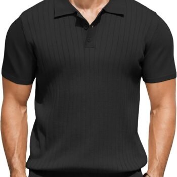 Men's Knit  Shirts Short Sleeve Ribbed Knitted Shirt Summer Lightweight Casual Golf Shirts