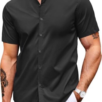 Dress Shirts for Men Banded Collar Casual Button Down Shirts