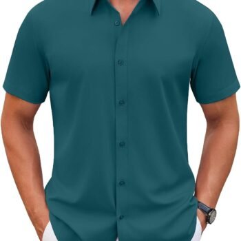 Men's Stretch Dress Shirts Short Sleeve Wrinkle Free Casual Button Down Shirts