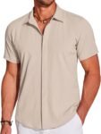 Men's Casual Short Sleeve Button Down Summer Beach Shirt Lightweight Textured Wrinkle Free Stretch Shirts