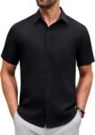 Mens Short Sleeve Dress Shirt Wrinkle Free Solid Casual Button Down Shirts for Summer Business Wedding