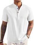 Men's Linen Henley Shirt Short Sleeve Casual Summer Beach Hippie T Shirts