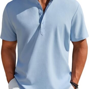 Men's Henley Shirt Short Sleeve Casual T-Shirt Summer Beach Hippie Henley Tee Shirt