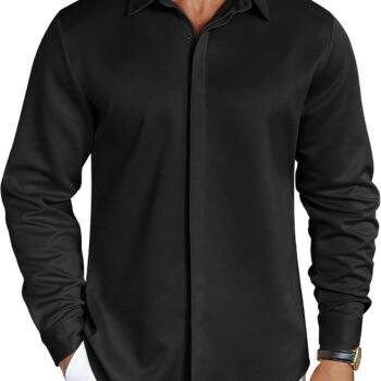 Mens Long Sleeve Wrinkle Free Shirts Casual Button Down Shirt Stretch Dress Shirt