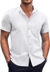 Mens Short Sleeve Button Down Shirts Wrinkle Free Dress Shirts Casual Polka Dot Print Shirt with Pocket