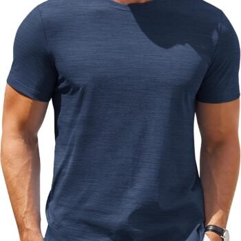 Mens Crew Neck T Shirt Short Sleeve Casual Summer Basic Tee Muscle Slim Fit Workout T-Shirt