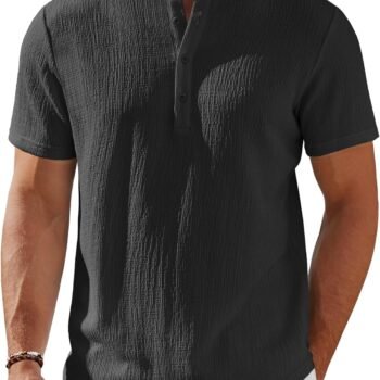 Men's Henley Shirt Short Sleeve Stand Collar Summer Casual Beach Hippie T-Shirts