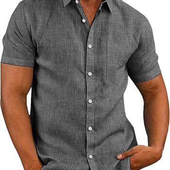 Men's Casual Button Down Shirts Short Sleeve Linen Shirts Summer Beach Dress Shirt